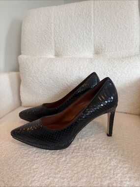 Cole Haan Black Snake-Embossed Pointed-Toe Pumps
